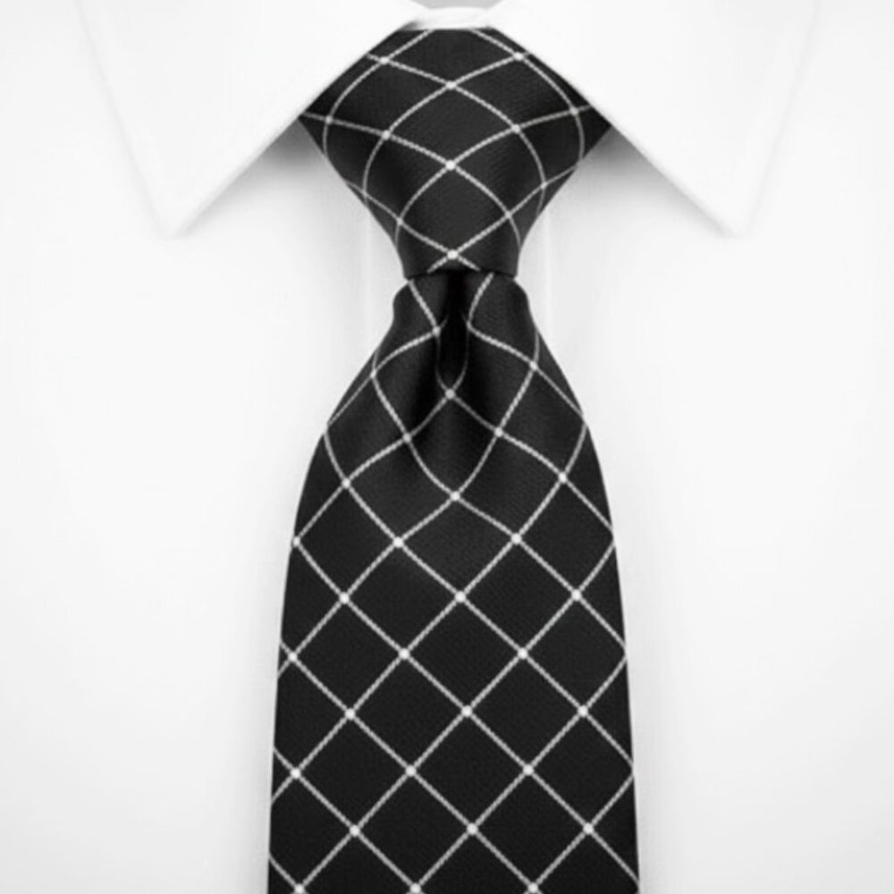 Tommy Hilfiger Silk Tie Geometric Black Brown Vintage 90's